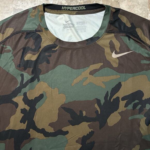 Nike Pro Combat Shirt Mens 2XL Camo Woodland Fitted Vented Gym Running 657442 - Picture 1 of 10